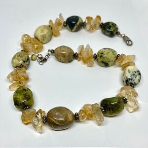 Vintage 925 Silver Serpentine & Citrine Necklace